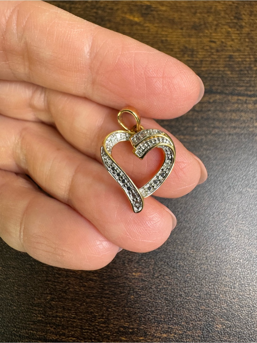 Gold Vermeil Heart Pendant with Clear Crystals - Women's 925 Jewelry